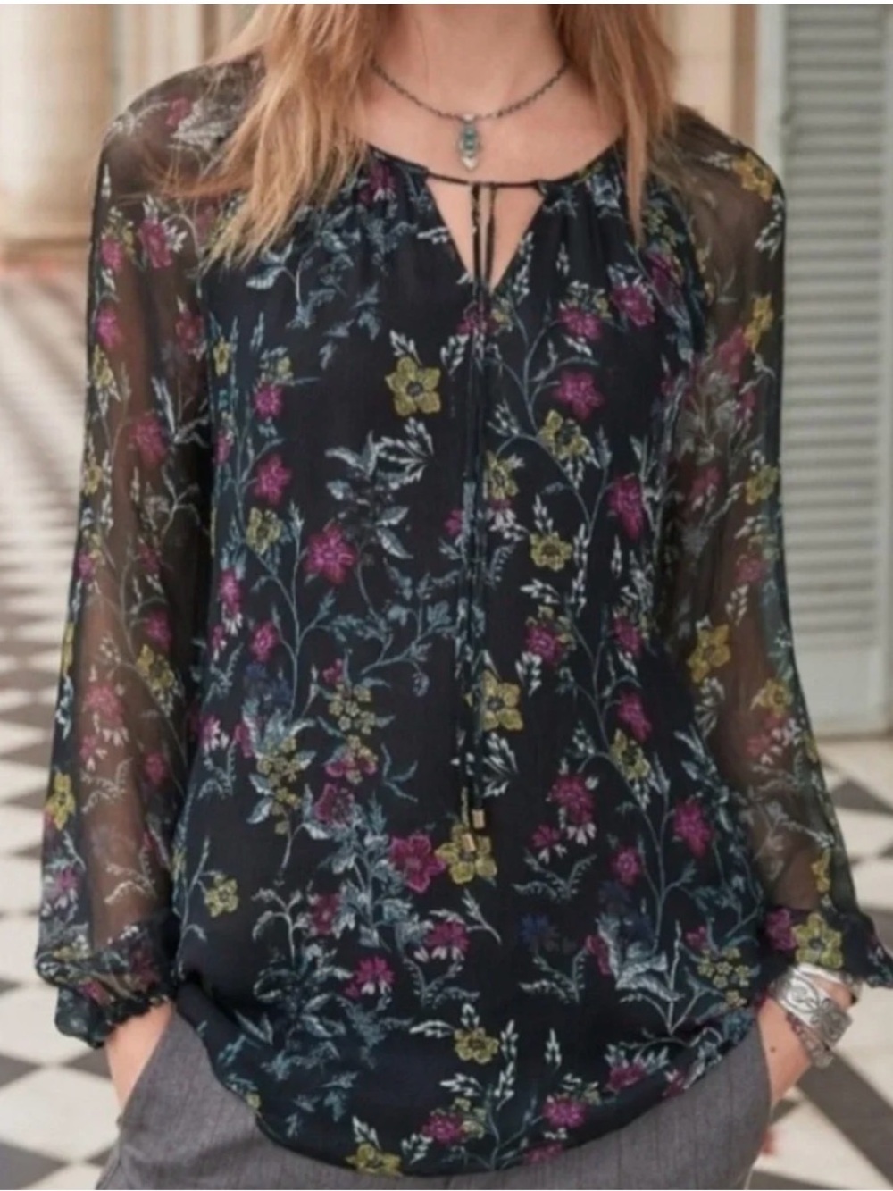 Sundance Acantha Floral Ruffle Top Large